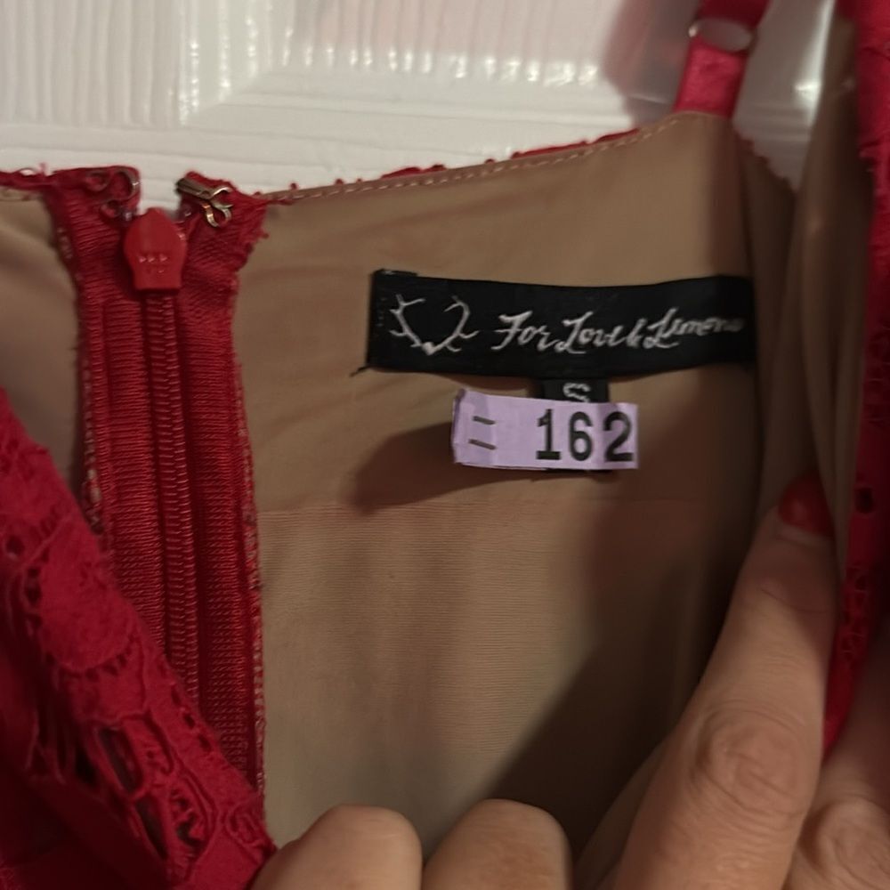 For Love and Lemons Red Lace Dress Tan Leotard Body Suit - Size Small - Like New - Picture 5 of 7